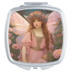 Enchanting Dreams: A Whimsical Pink Fairy Portrait Compact Mirror