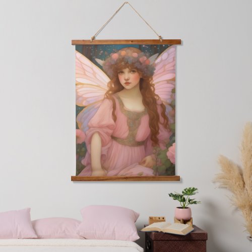 Enchanting Dreams A Whimsical Pink Fairy Portrait Hanging Tapestry