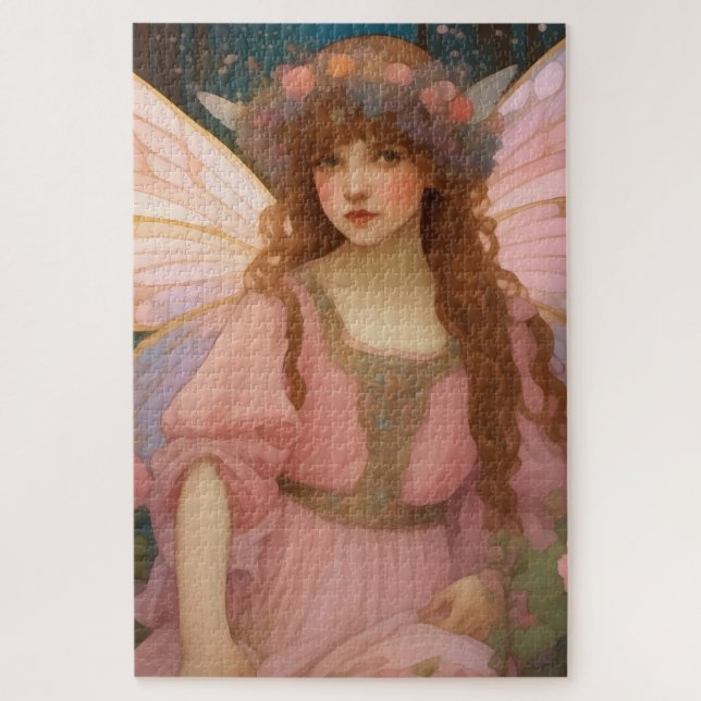Enchanting Dreams: A Whimsical Pink Fairy Portrait Jigsaw Puzzle (Vertical)