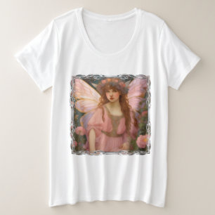 Enchanting Dreams: A Whimsical Pink Fairy Portrait Plus Size T-Shirt