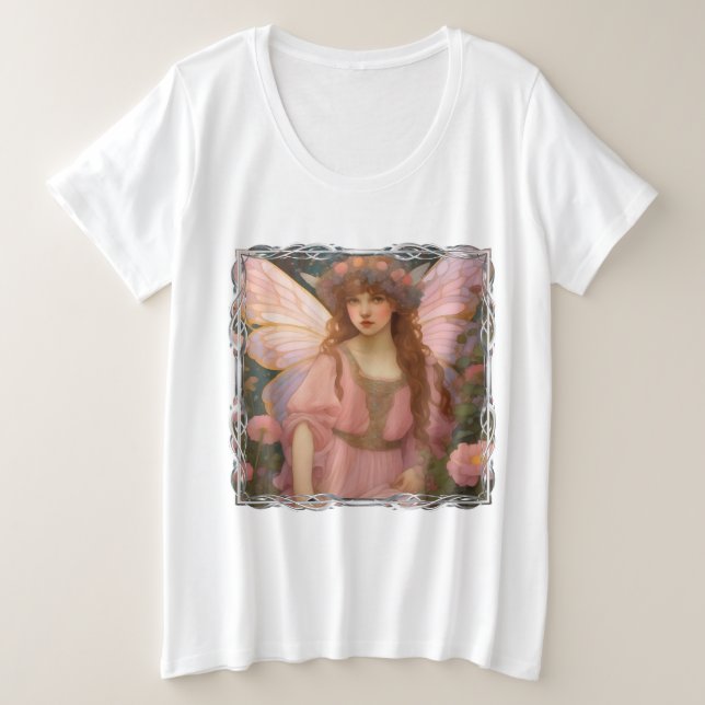 Enchanting Dreams: A Whimsical Pink Fairy Portrait Plus Size T-Shirt (Design Front)