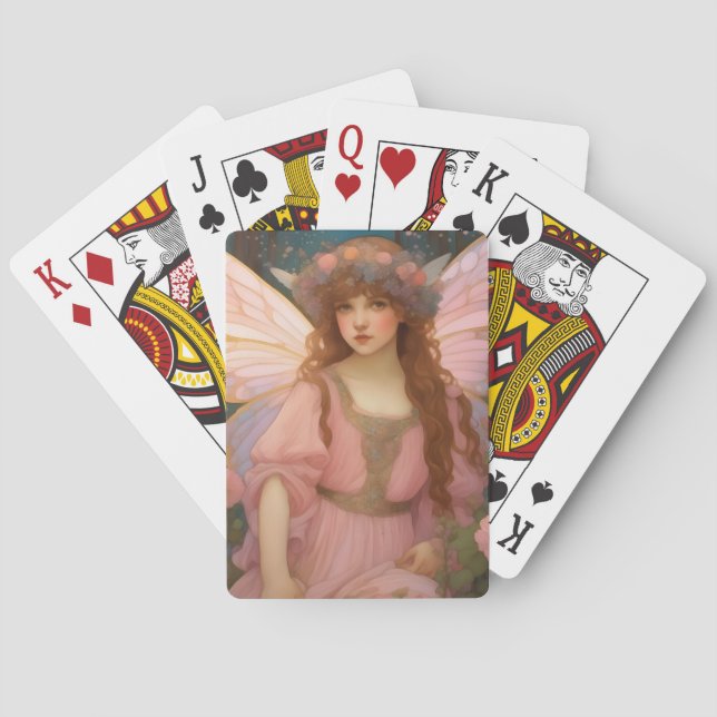 Enchanting Dreams: A Whimsical Pink Fairy Portrait Poker Cards (Back)