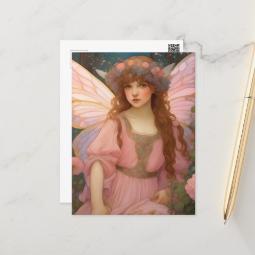 Enchanting Dreams A Whimsical Pink Fairy Portrait Postcard