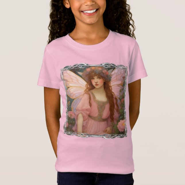 Enchanting Dreams: A Whimsical Pink Fairy Portrait T-Shirt (Front)