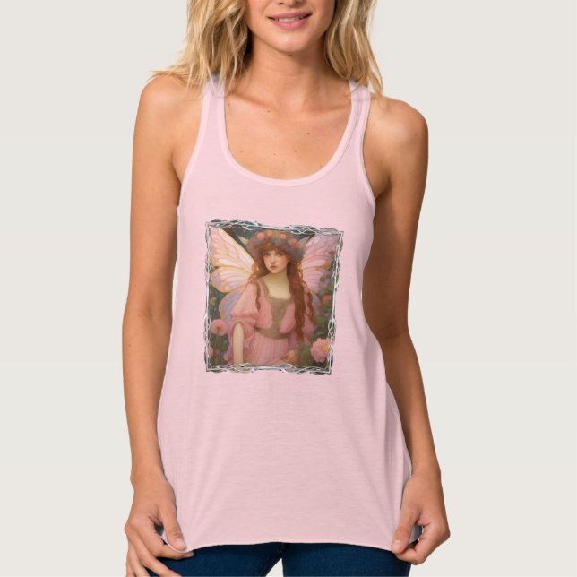 Enchanting Dreams: A Whimsical Pink Fairy Portrait Tank Top (Front)