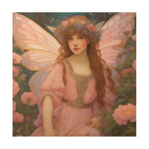 Enchanting Dreams A Whimsical Pink Fairy Portrait Wood Wall Art