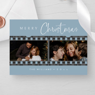 Enchanting Dusty Blue Christmas Photo Holiday Card