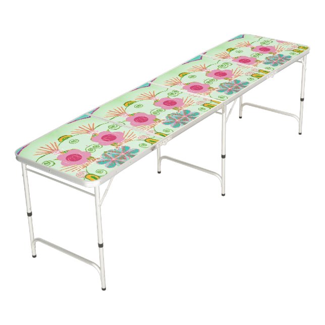 Enchanting Eclectic Floral Garden Pong Table (Angled)