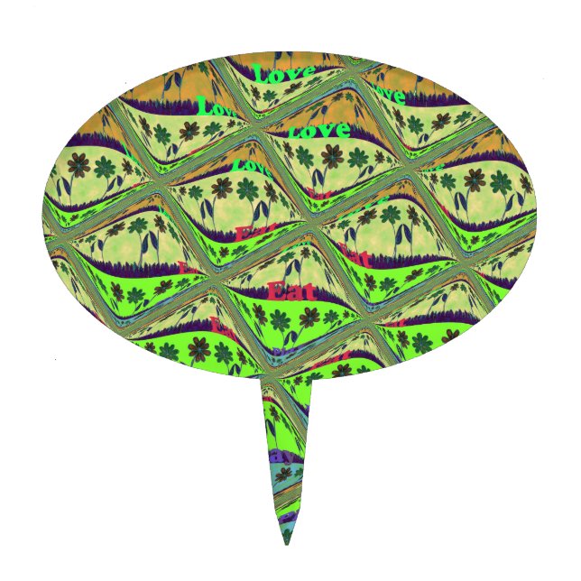 Enchanting Eclectic Garden Checkered Floral Beauty Cake Topper (Front)