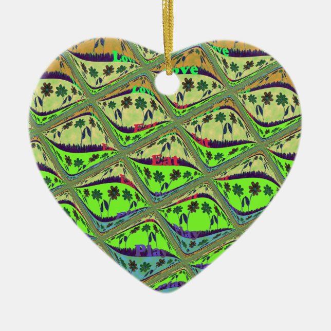 Enchanting Eclectic Garden Checkered Floral Beauty Ceramic Ornament (Front)