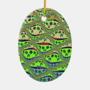 Enchanting Eclectic Garden Checkered Floral Beauty Ceramic Ornament