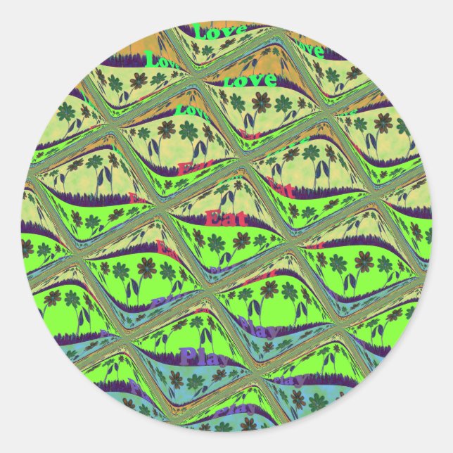 Enchanting Eclectic Garden Checkered Floral Beauty Classic Round Sticker (Front)