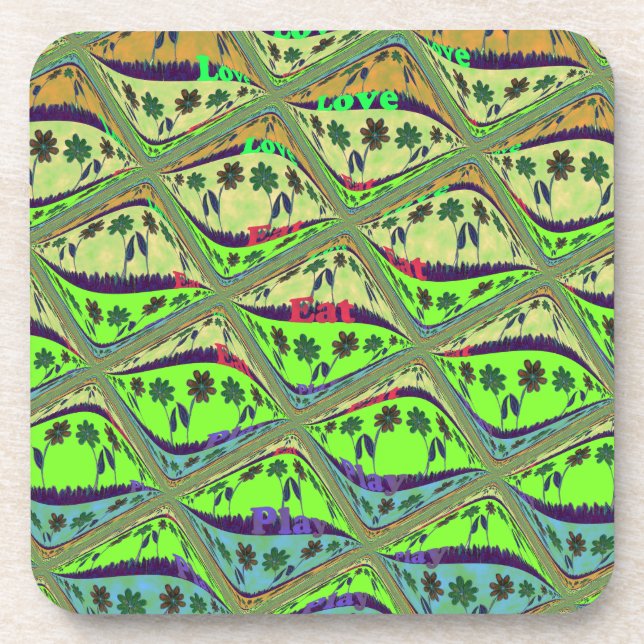 Enchanting Eclectic Garden Checkered Floral Beauty Coaster (Front)
