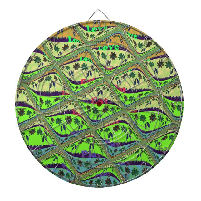 Enchanting Eclectic Garden Checkered Floral Beauty Dartboard (Front)