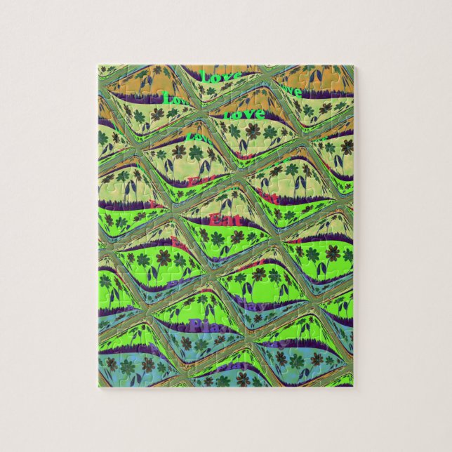 Enchanting Eclectic Garden Checkered Floral Beauty Jigsaw Puzzle (Vertical)