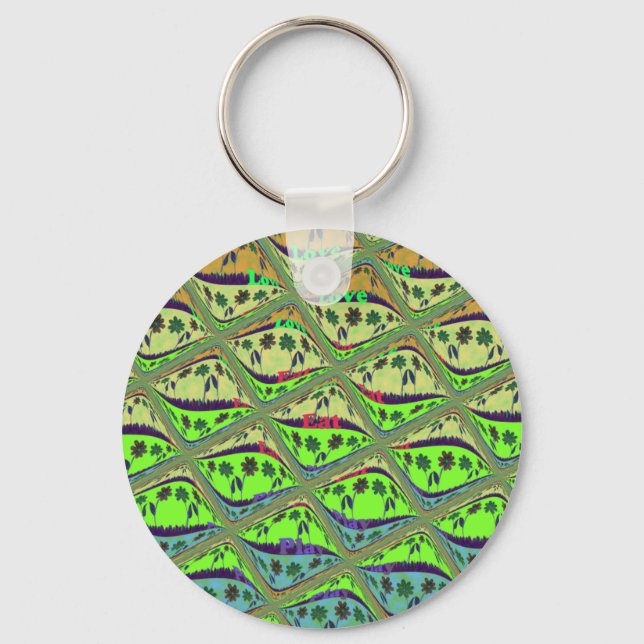Enchanting Eclectic Garden Checkered Floral Beauty Keychain (Front)
