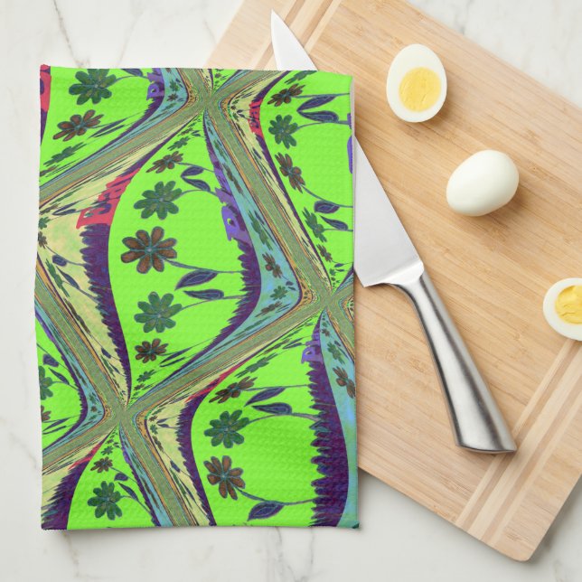 Enchanting Eclectic Garden Checkered Floral Beauty Kitchen Towel (Quarter Fold)