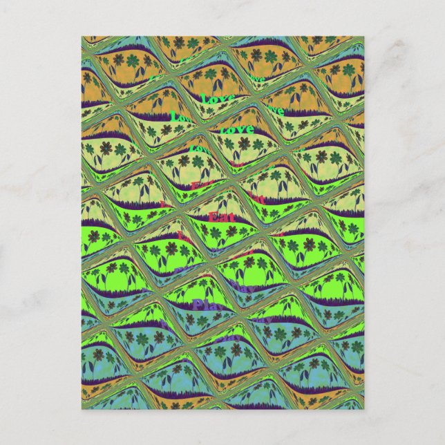 Enchanting Eclectic Garden Checkered Floral Beauty Postcard (Front)