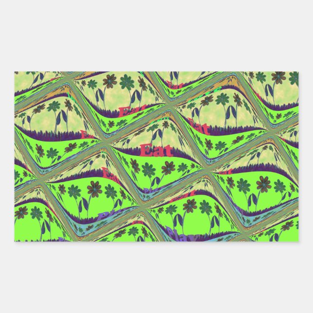 Enchanting Eclectic Garden Checkered Floral Beauty Rectangular Sticker (Front)