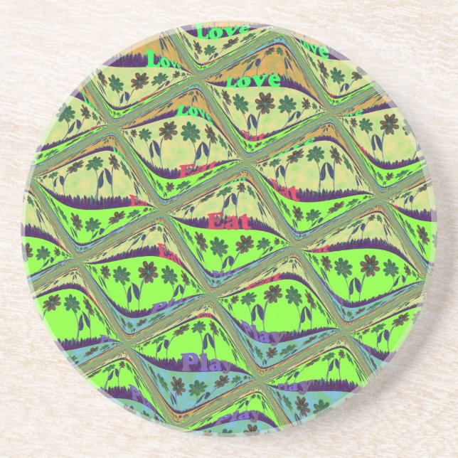 Enchanting Eclectic Garden Checkered Floral Beauty Sandstone Coaster (Front)