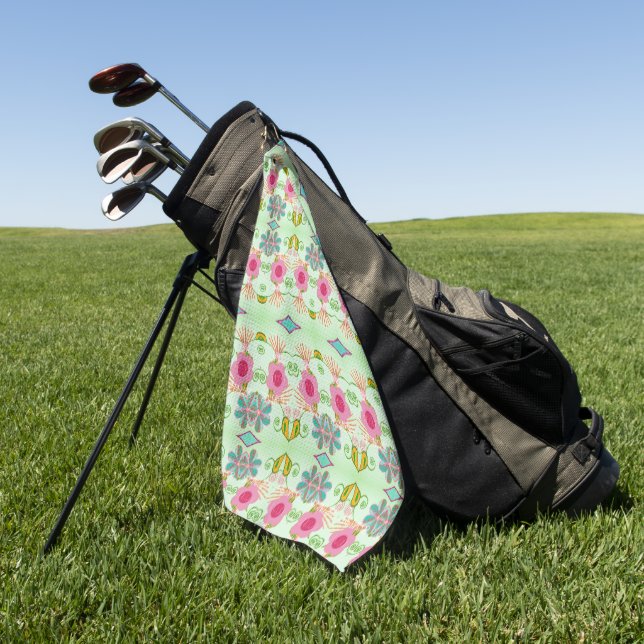 Enchanting Eclectic Garden: Diverse Floral Beauty Golf Towel (Green)
