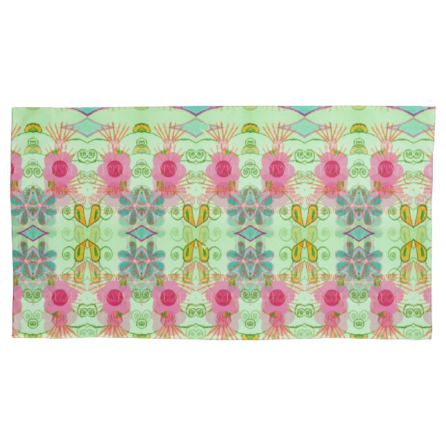 Enchanting Eclectic Garden: Diverse Floral Beauty Pillow Case (Front-Left)
