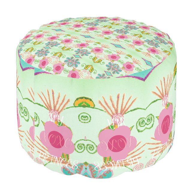 Enchanting Eclectic Garden: Diverse Floral Beauty Pouf (Angled Back)