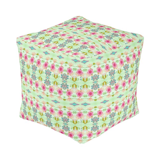 Enchanting Eclectic Garden: Diverse Floral Beauty Pouf (Angled Front)