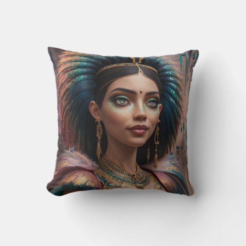 Enchanting Egyptian Beauty Magic Green Eyes  Throw Pillow