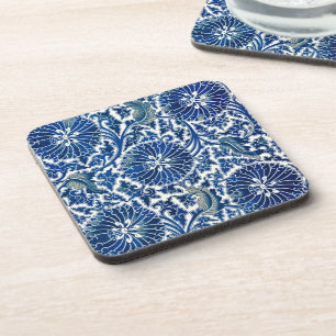 Enchanting Elegance: Blue Floral Chinese Ornament Beverage Coaster