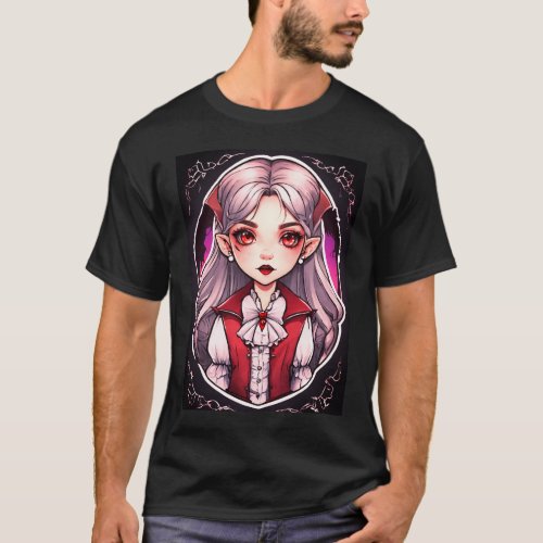 Enchanting Elegance Cute Vampire Illustration Ta T_Shirt