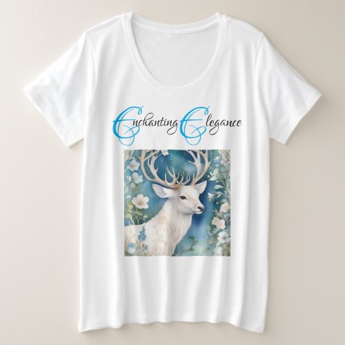 Enchanting Elegance Snow_White Deer in Bloom Plus Size T_Shirt