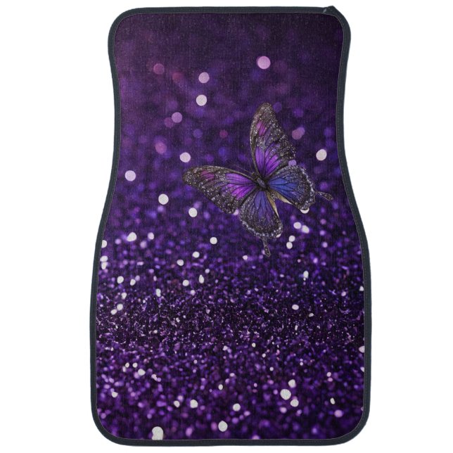 Enchanting Elegance: The Purple Sparkle Butterfly  Car Floor Mat (Front)