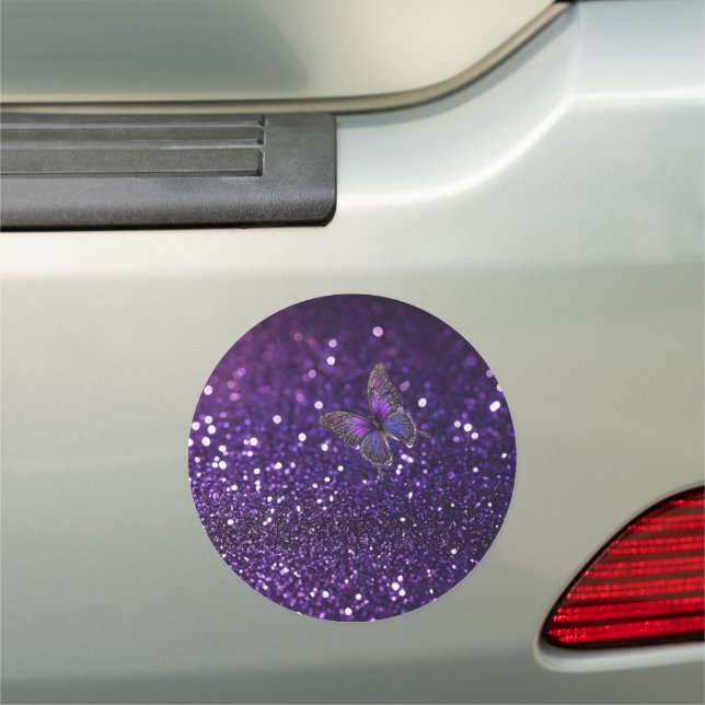 Enchanting Elegance: The Purple Sparkle Butterfly  Car Magnet (In Situ)