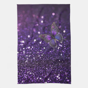 Enchanting Elegance: The Purple Sparkle Butterfly Kitchen Towel