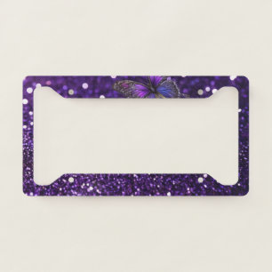Enchanting Elegance: The Purple Sparkle Butterfly  License Plate Frame