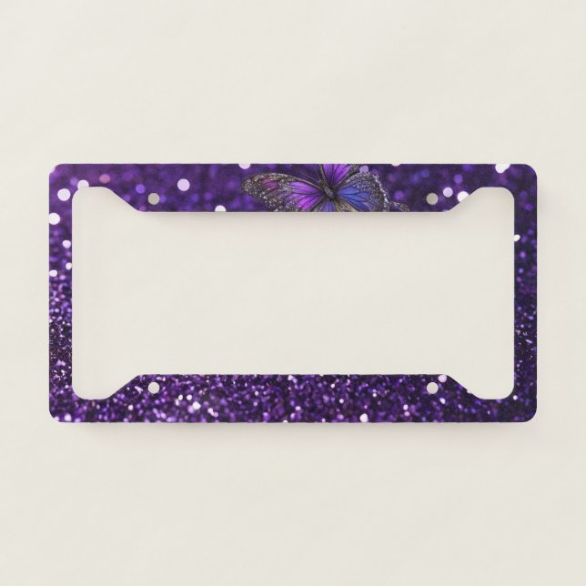 Enchanting Elegance: The Purple Sparkle Butterfly  License Plate Frame (Front)