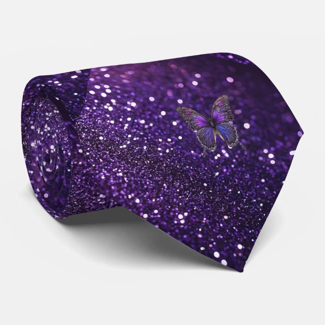Enchanting Elegance: The Purple Sparkle Butterfly  Neck Tie (Rolled)