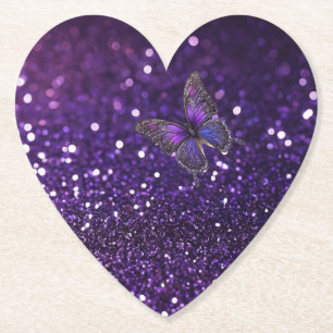 Enchanting Elegance: The Purple Sparkle Butterfly Paper Coaster