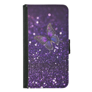 Enchanting Elegance: The Purple Sparkle Butterfly Samsung Galaxy S5 Wallet Case