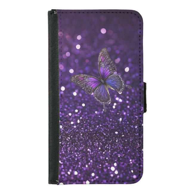 Enchanting Elegance: The Purple Sparkle Butterfly  Samsung Galaxy Wallet Case (Front)