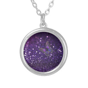 Enchanting Elegance: The Purple Sparkle Butterfly Silver Plated Necklace