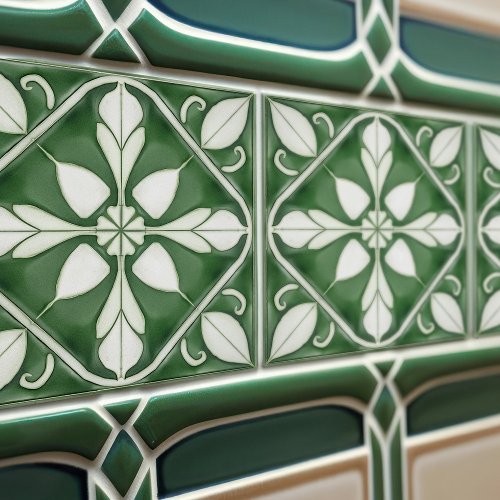 Enchanting Emerald Green Symmetrical Floral Ceramic Tile