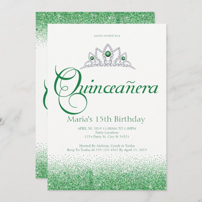 Enchanting Emerald Quinceañera Invitations (Front/Back)