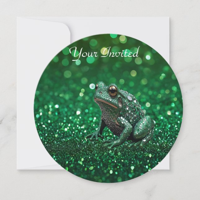 Enchanting Emergence: The Green Sparkle Frog  Invitation (Front)