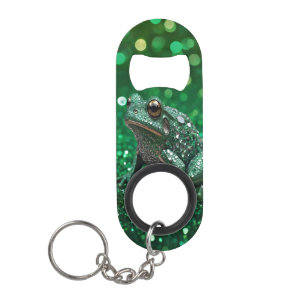 Enchanting Emergence: The Green Sparkle Frog Keychain Bottle Opener