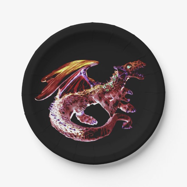 Enchanting Epic Mythical Ruby Red Dragon Paper Plates (Front)
