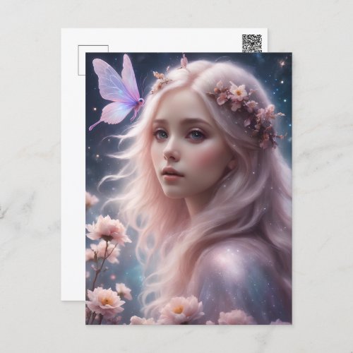 Enchanting Fairy Amidst Flowers And Butterfly Postcard