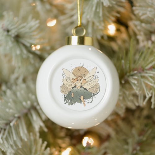 Enchanting Fairy – Whimsical Fantasy Art Ceramic Ball Christmas Ornament