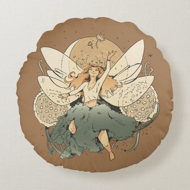 Enchanting Fairy – Whimsical Fantasy Art Round Pillow (Front)